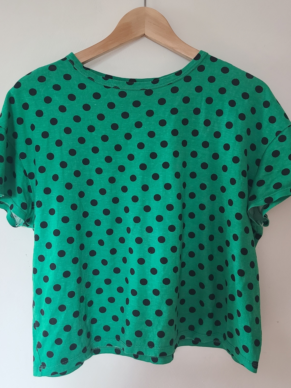 Zara Green Cropped Tee with Black Polka Dots